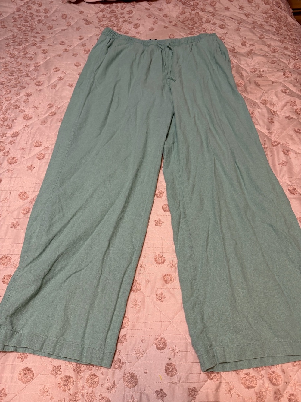GAP Linen Blend Wide Leg Pull On Pants Sage Mint Green Size L